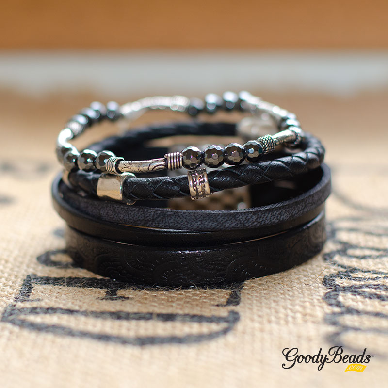 DIY Men's Bracelet Set with Leather and Silver Findings